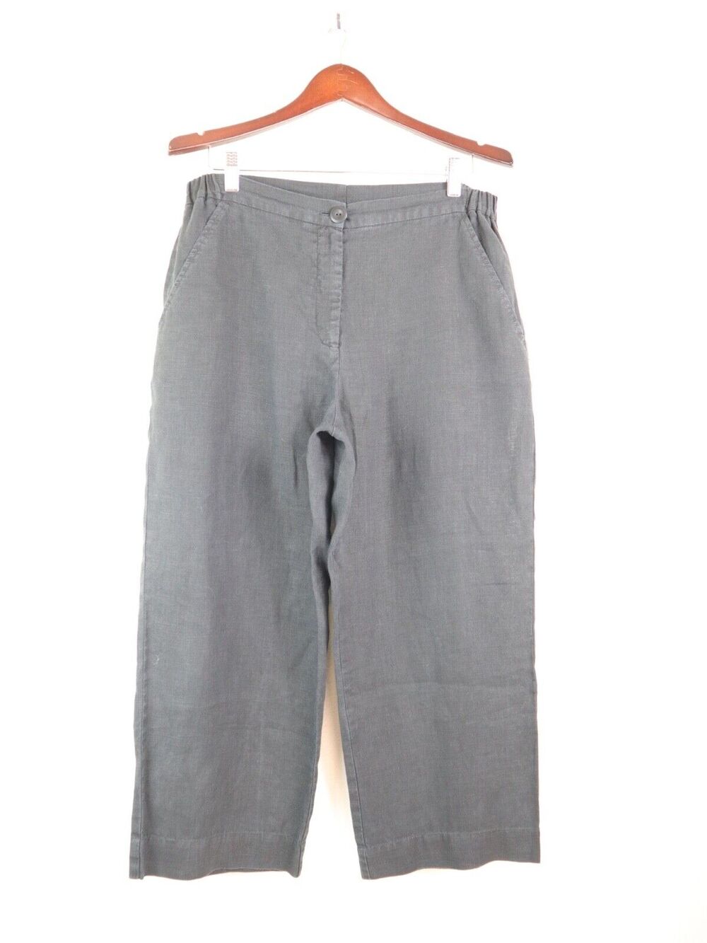 Flax Size S Woven Linen Ankle Pants Straight Leg Zip Fly Black